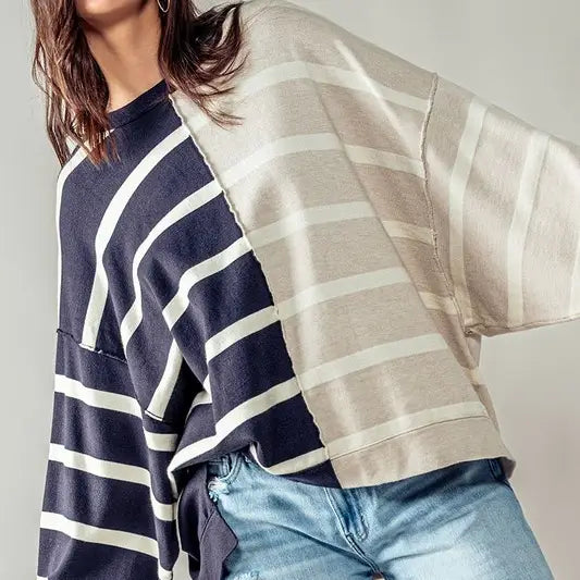 Two Tone Stripe Drop Shoulder