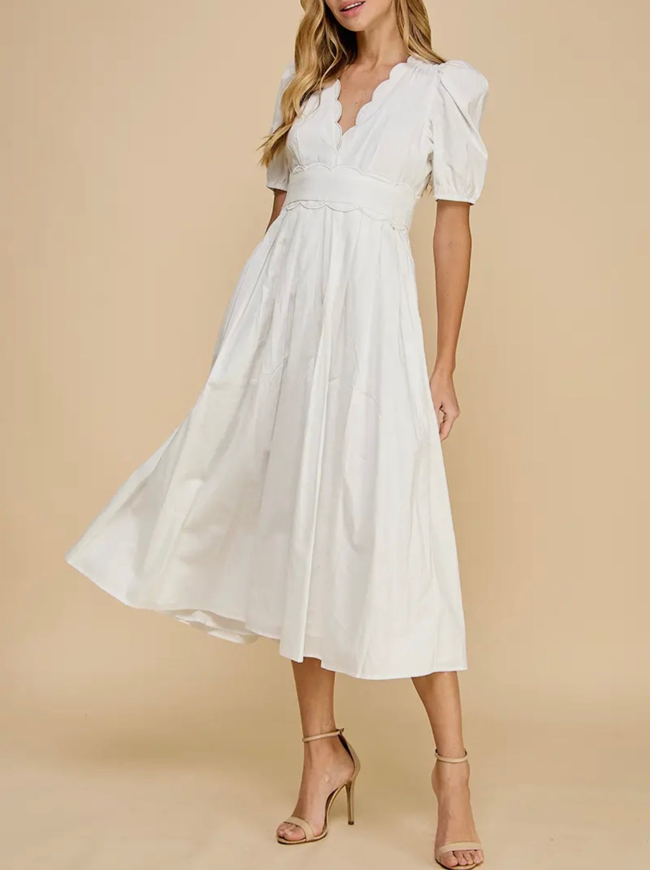 Scalloped detail midi dress