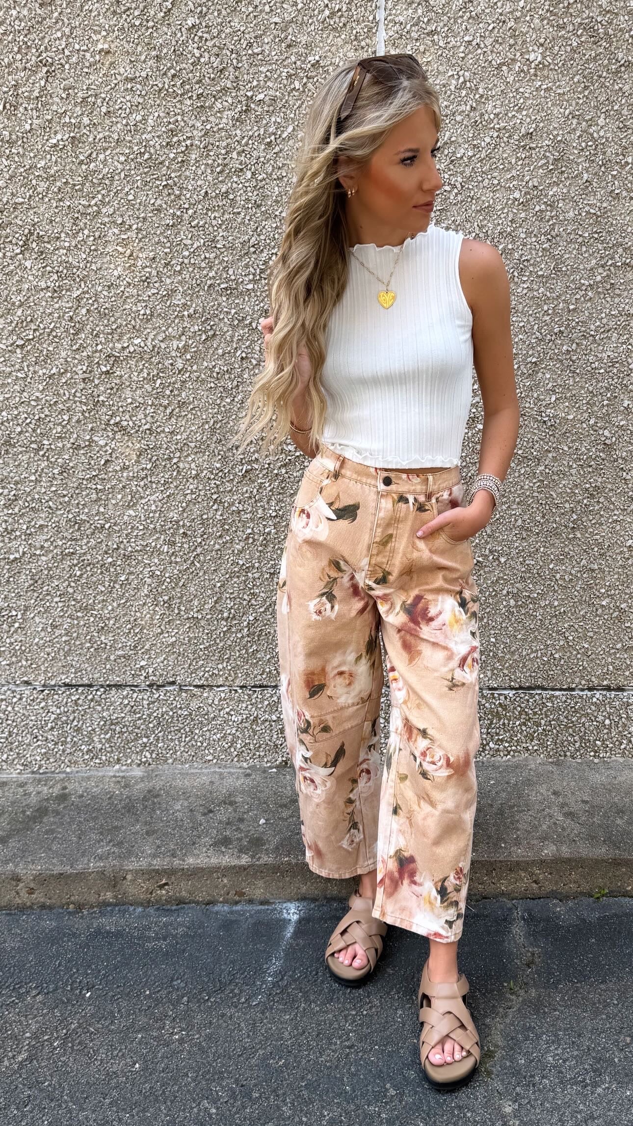 Vintage Rose Print Wide Leg
