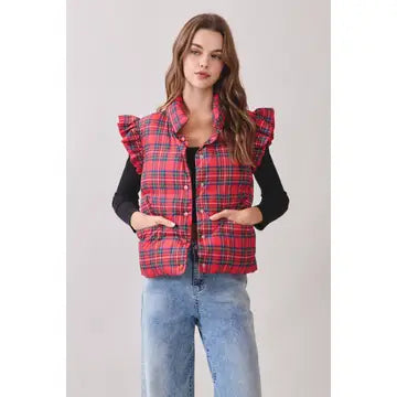 Plaid Ruffle Shoulder Vest