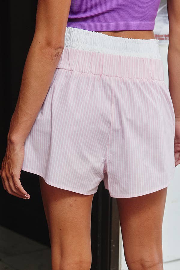 Waist Double Elastic Banded Boxer Stripe Shorts
