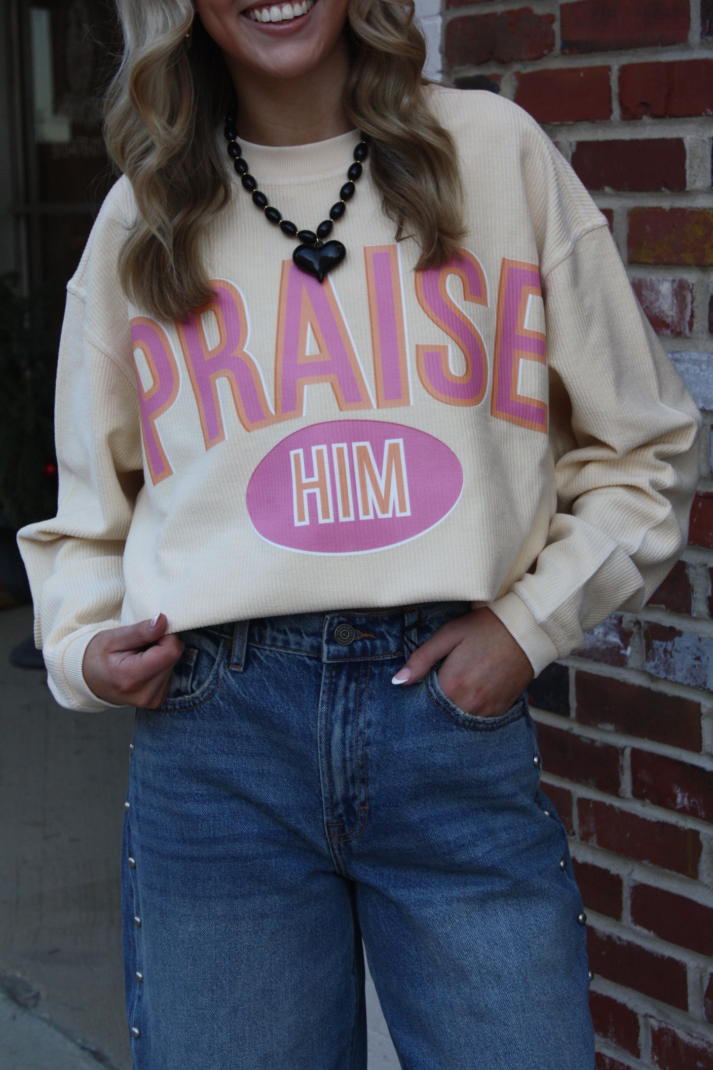 Praise Him Corded Crewneck