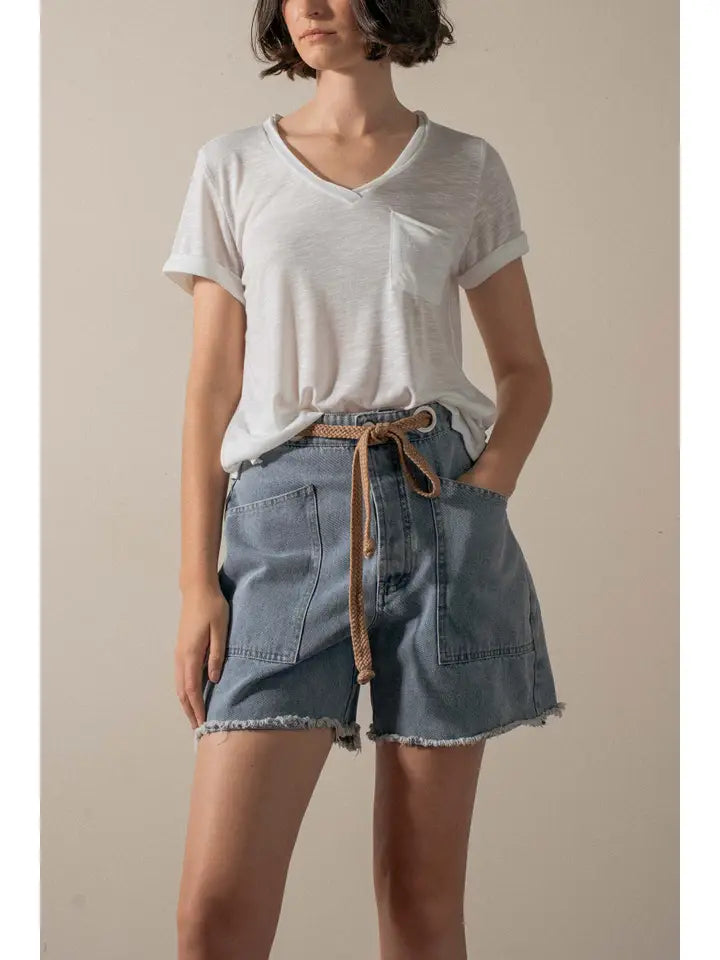 High-Waisted Frayed Hem Denim Shorts