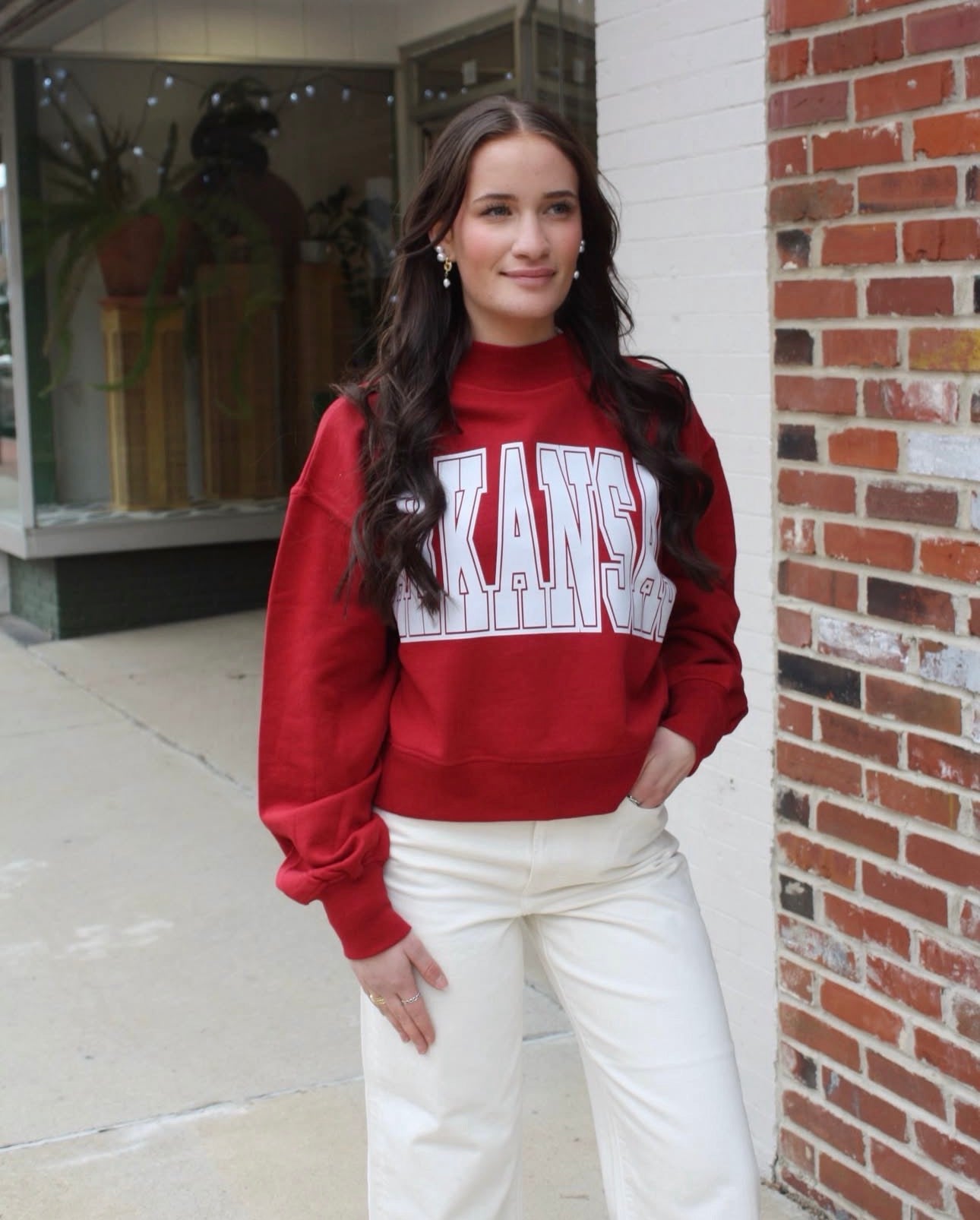 Red Arkansas Mock neck Crop
