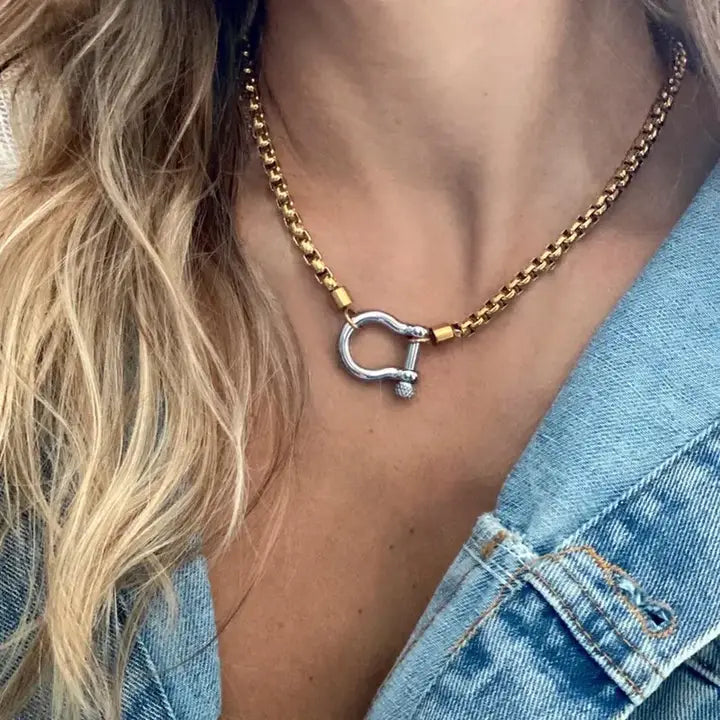 18K Gold Plated Stainless Steel Rope Buckle Chunky Necklace