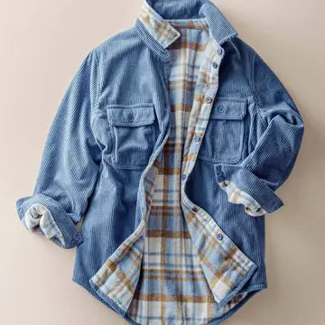 Plaid Lined Corduroy Flannel Shacket
