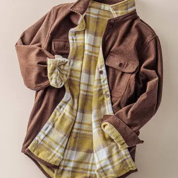 Plaid Lined Corduroy Flannel Shacket