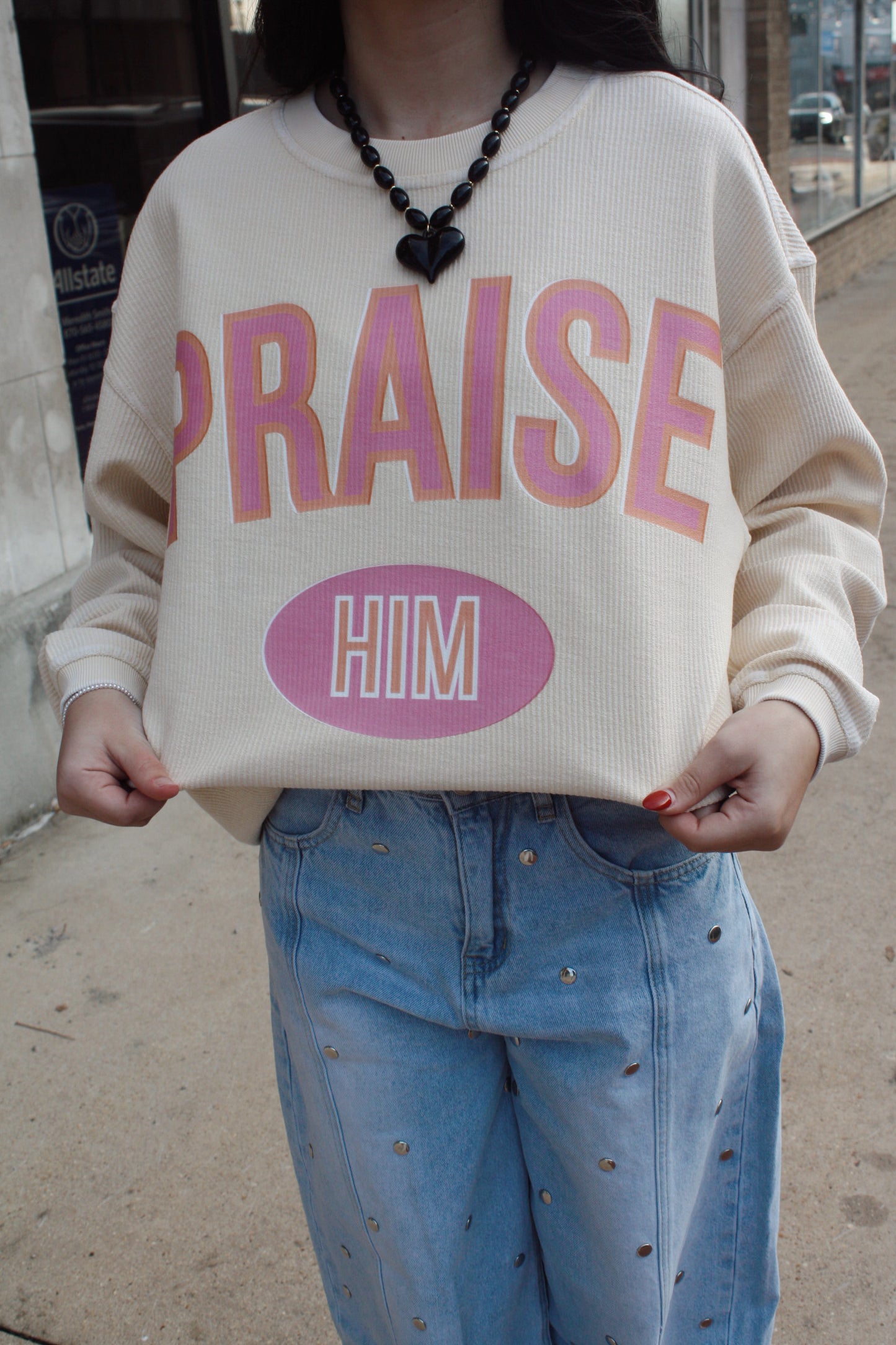 Praise Him Corded Crewneck