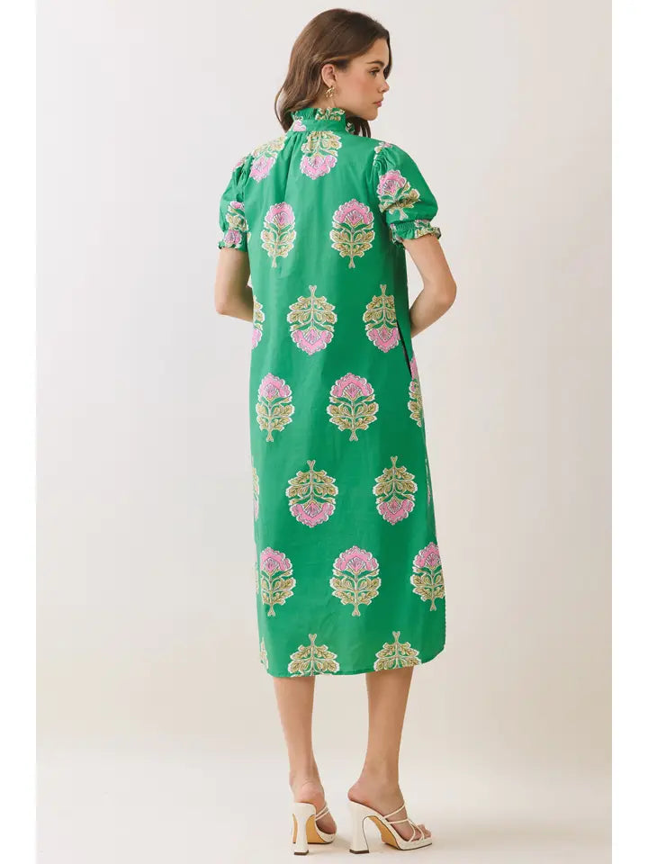 Ruffle Collar Button Down Midi Dress