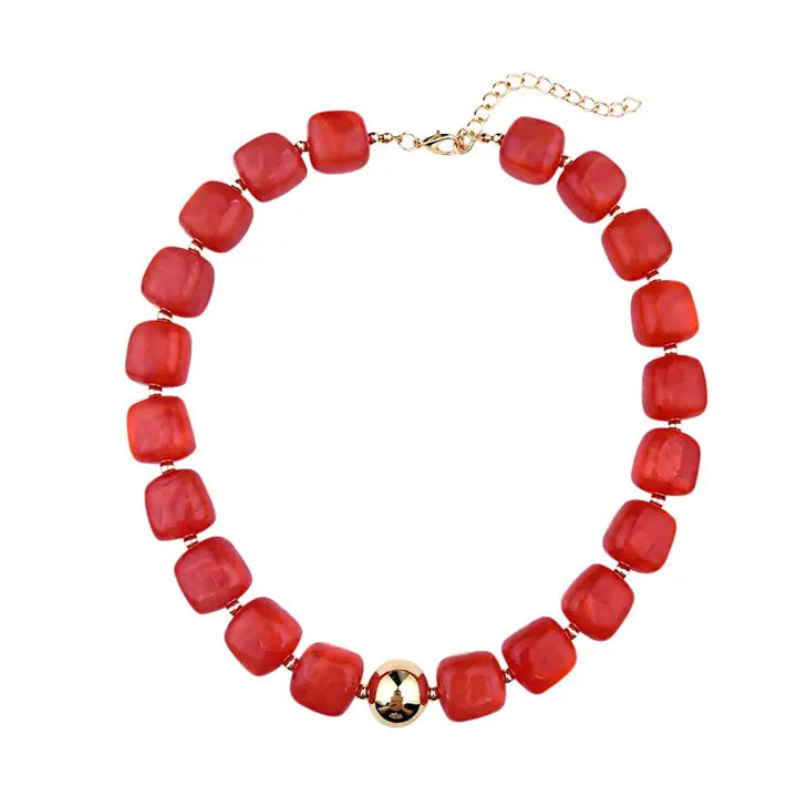Preston Chunky Beaded Necklace - Red