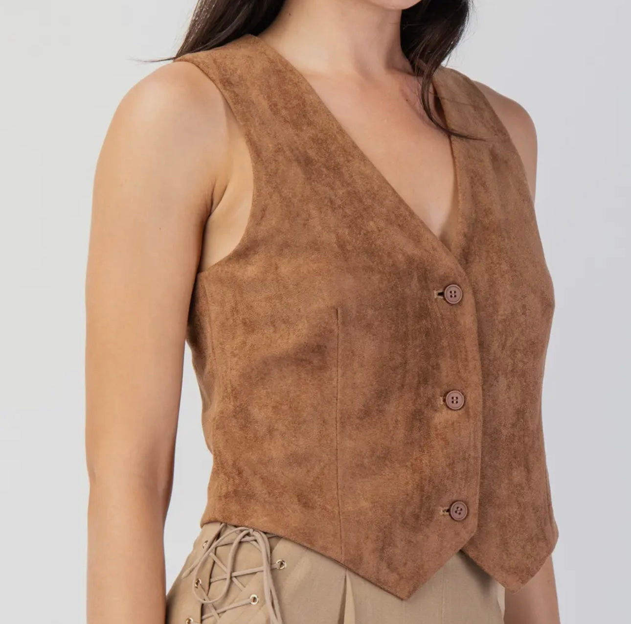 Faux Suede Button Down Vest