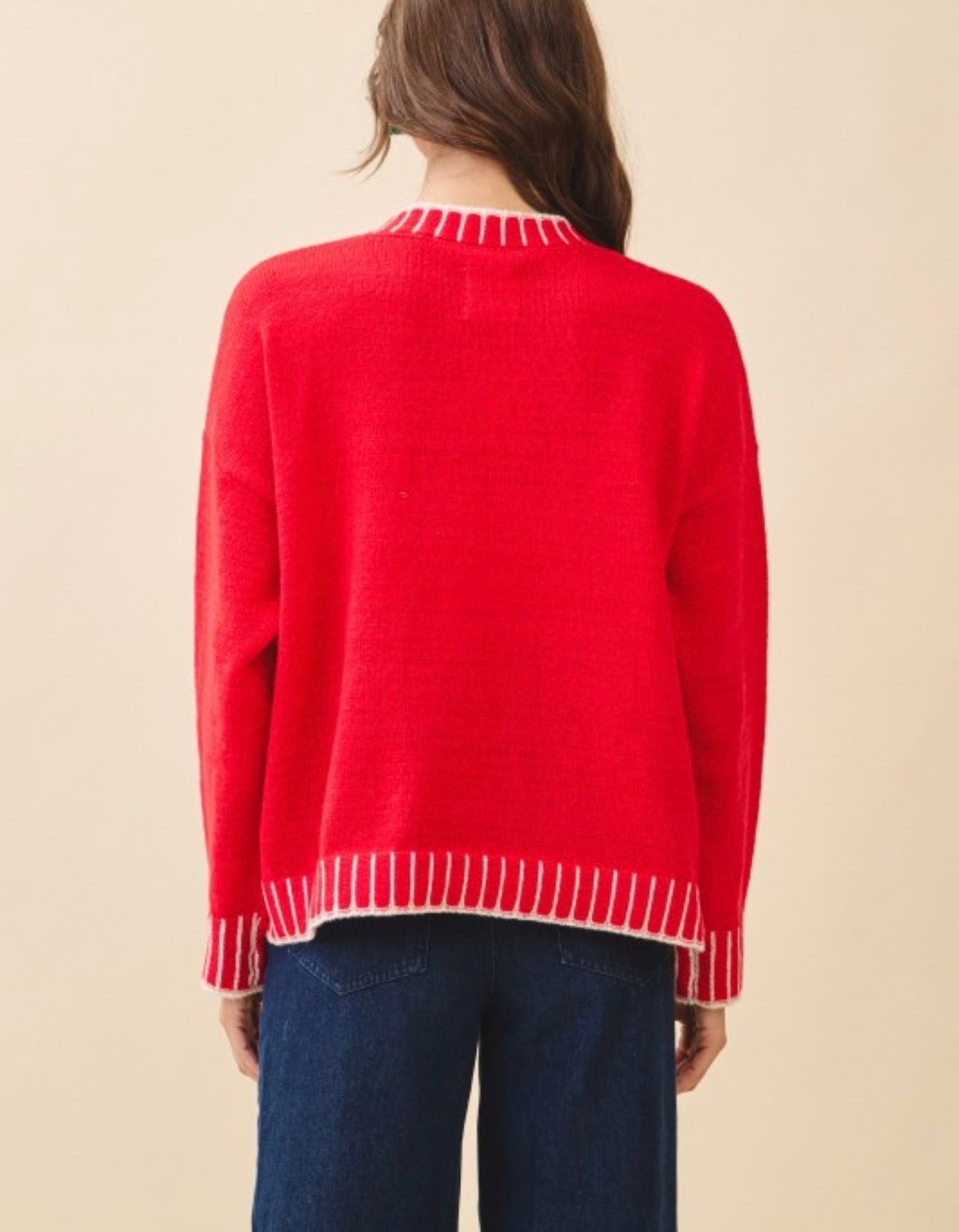 "HoHoHo" textured ribbed soft sweater