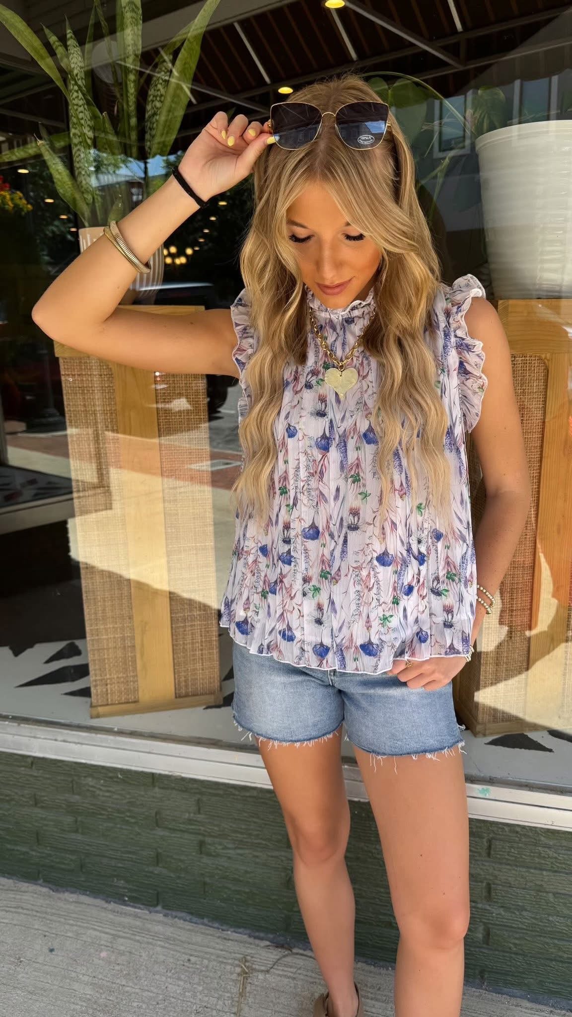 Frill Neck Pleated Babydoll Tops