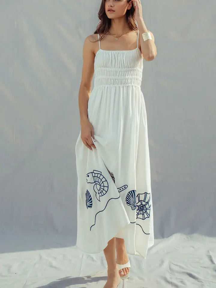 linen seashell dress Embroidered Blend Smocked Size:4XL[+$5.99] Birchbury - Brenston Catalog ready look Square neckline Shop Target's Designer Dress