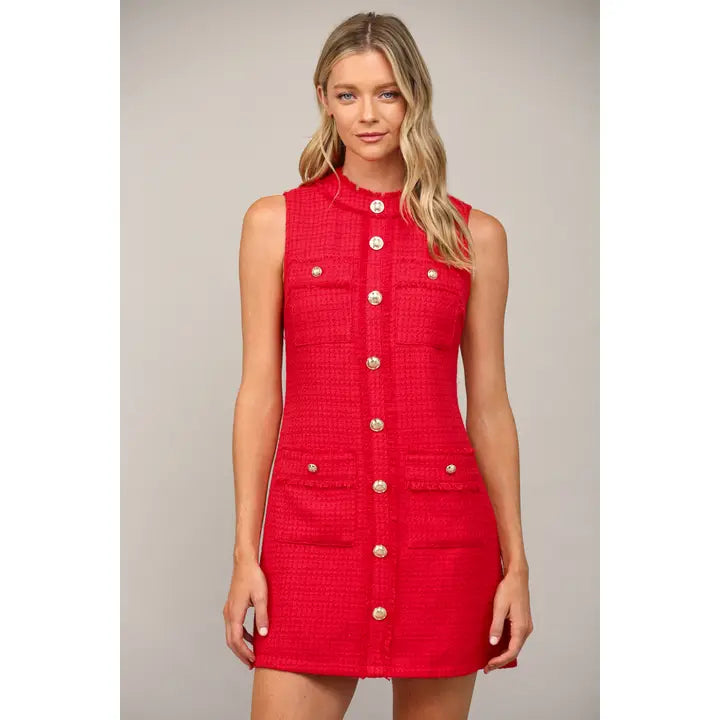 Front Patch Pocket Tweed Dress Backroad Social Trade Co. Front Patch Pocket Tweed Dress Backroad Social Trade Co.