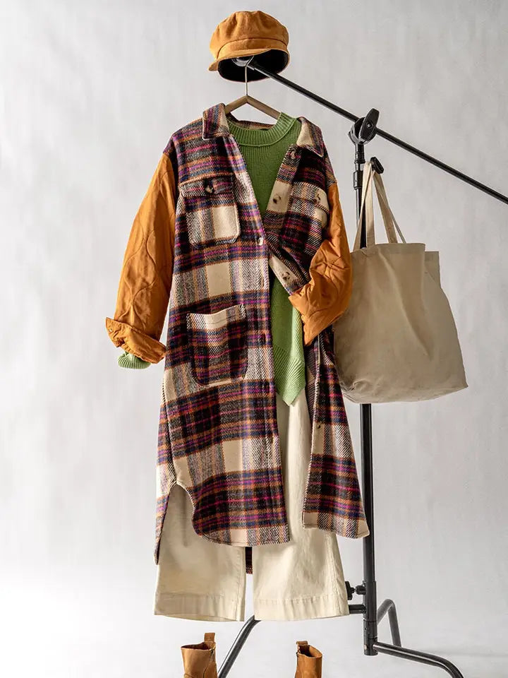 Plaid Patchwork Longline Coat