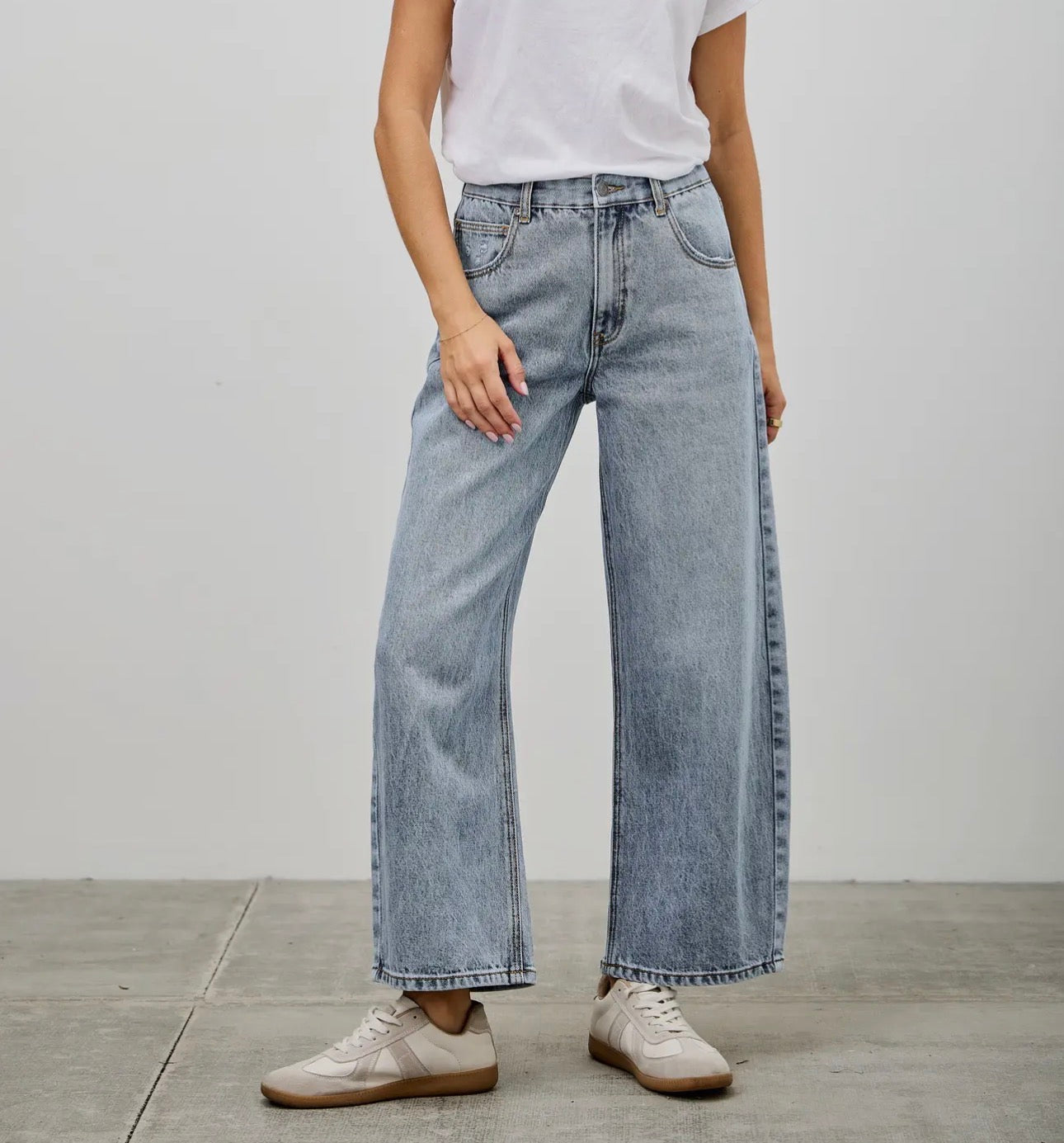 High Rise Barrel Jean- Medium Light Wash