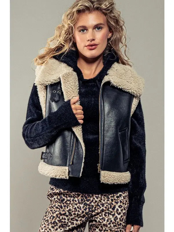 Sherpa Lined Cropped Biker Western Statement Vest