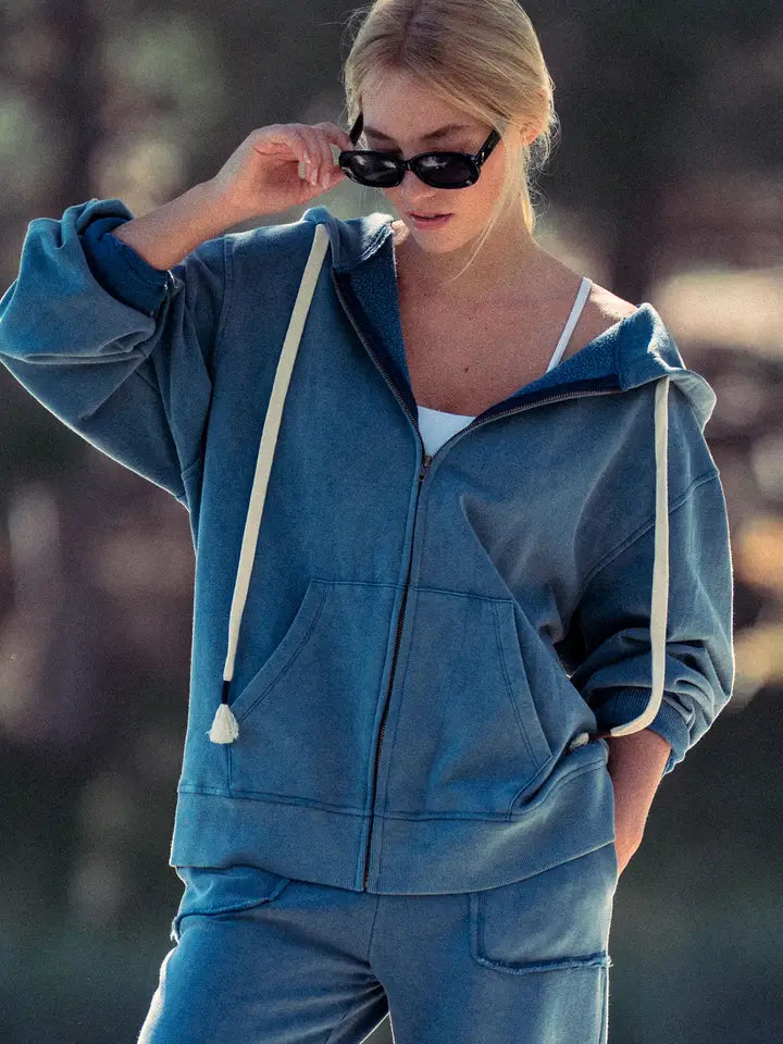 Vintage-Wash Zip-Up Hoodie