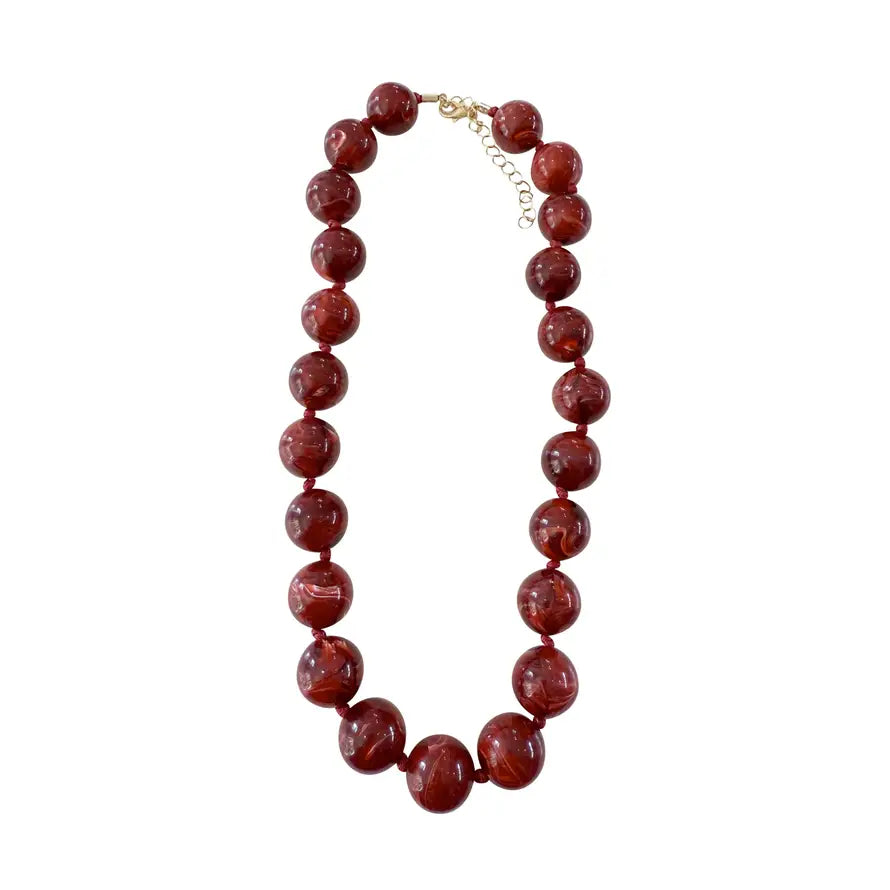 Mabry Chunky Beaded Necklace- Maroon