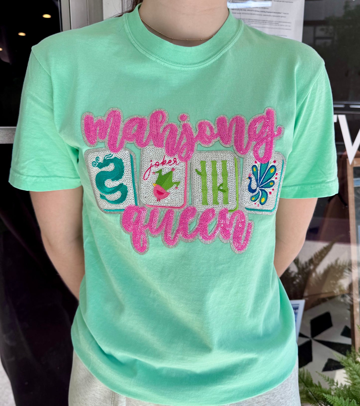 Mahjong Queen Sequin Patch Tshirt
