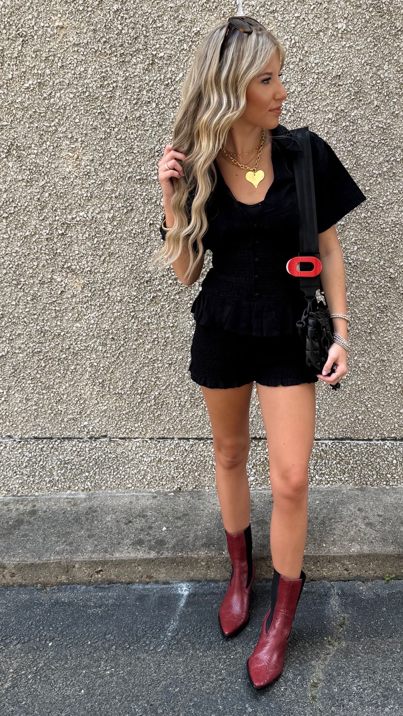 Deep V-Neck Short Sleeve Smocked Detail Romper