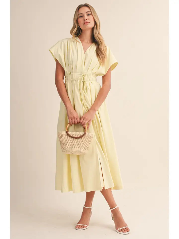 Pleated Detail Belted Maxi Dress