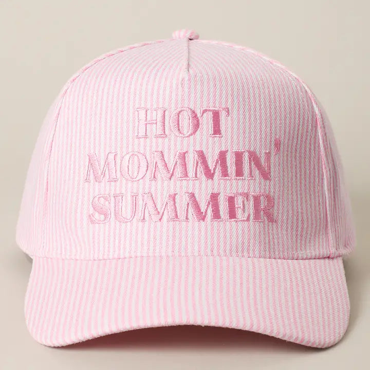 Hot Mommin' Summer Embroidered Striped Trucker Hat