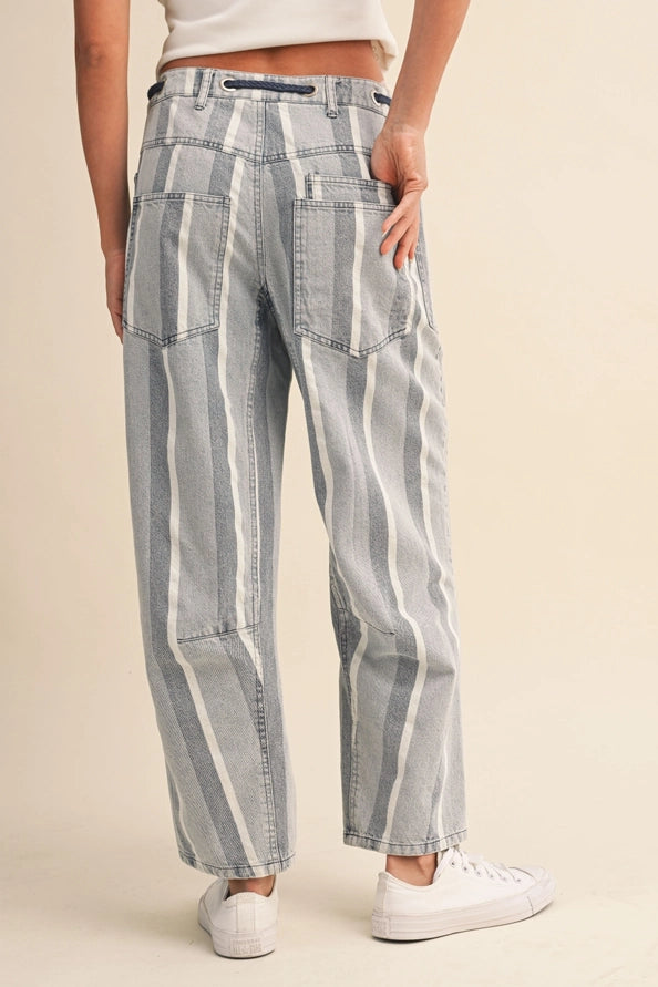 Stripe Tapered Barrel Patch Pocket Pants