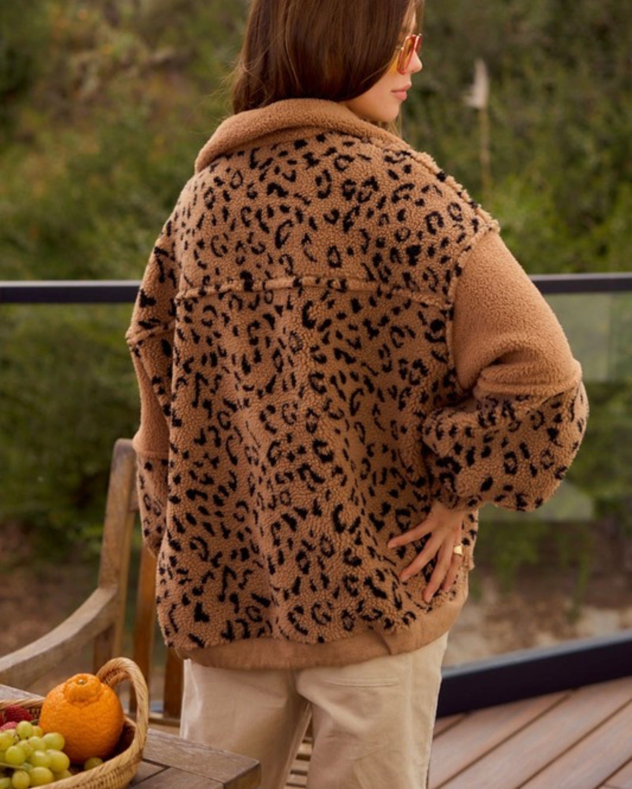 Fleece Zipper Front Leopard Pullover