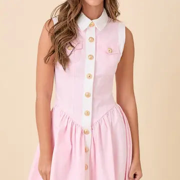 Collar Button Down Denim Mini Dress