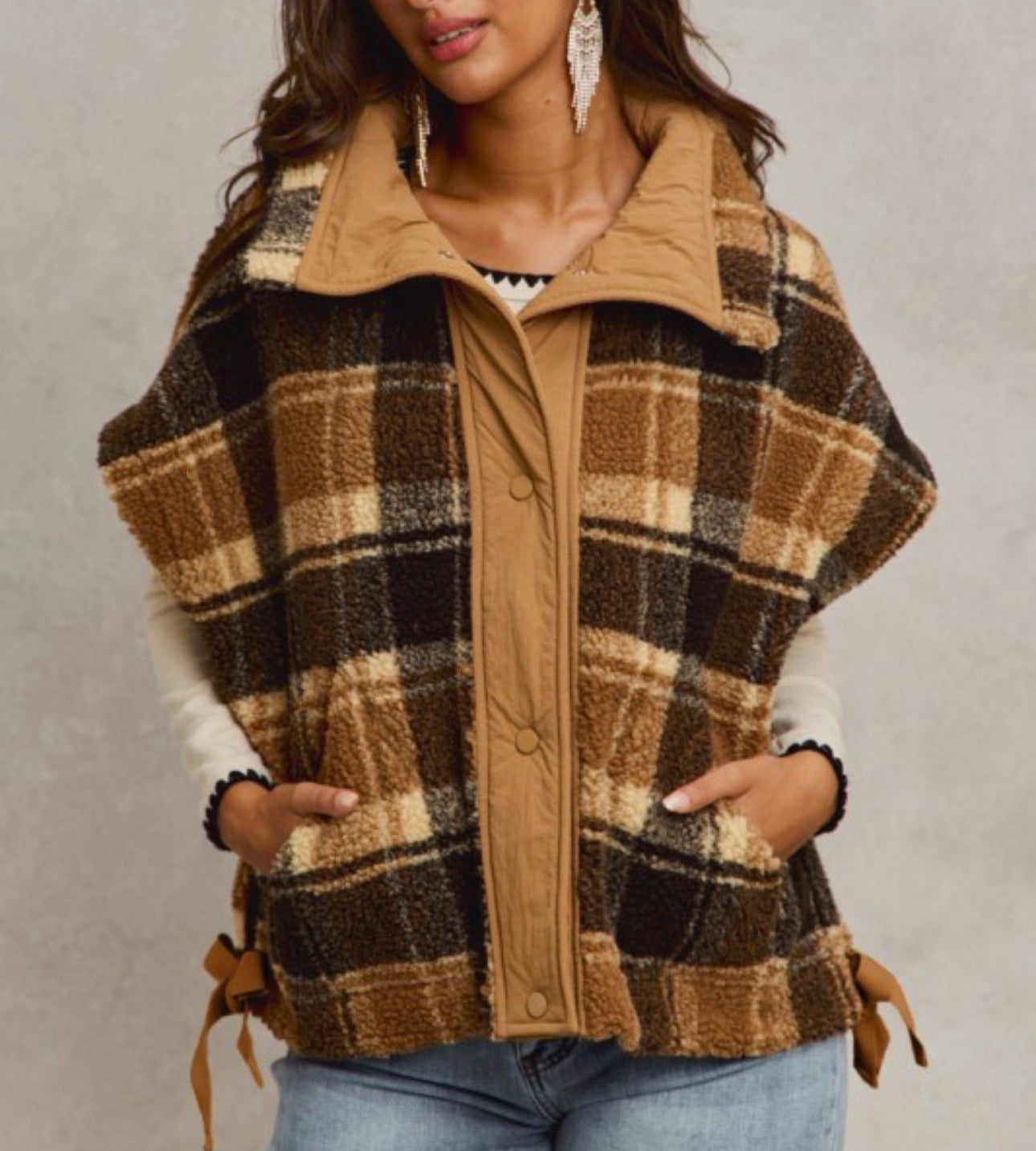 Plaid Sherpa Oversized Vest