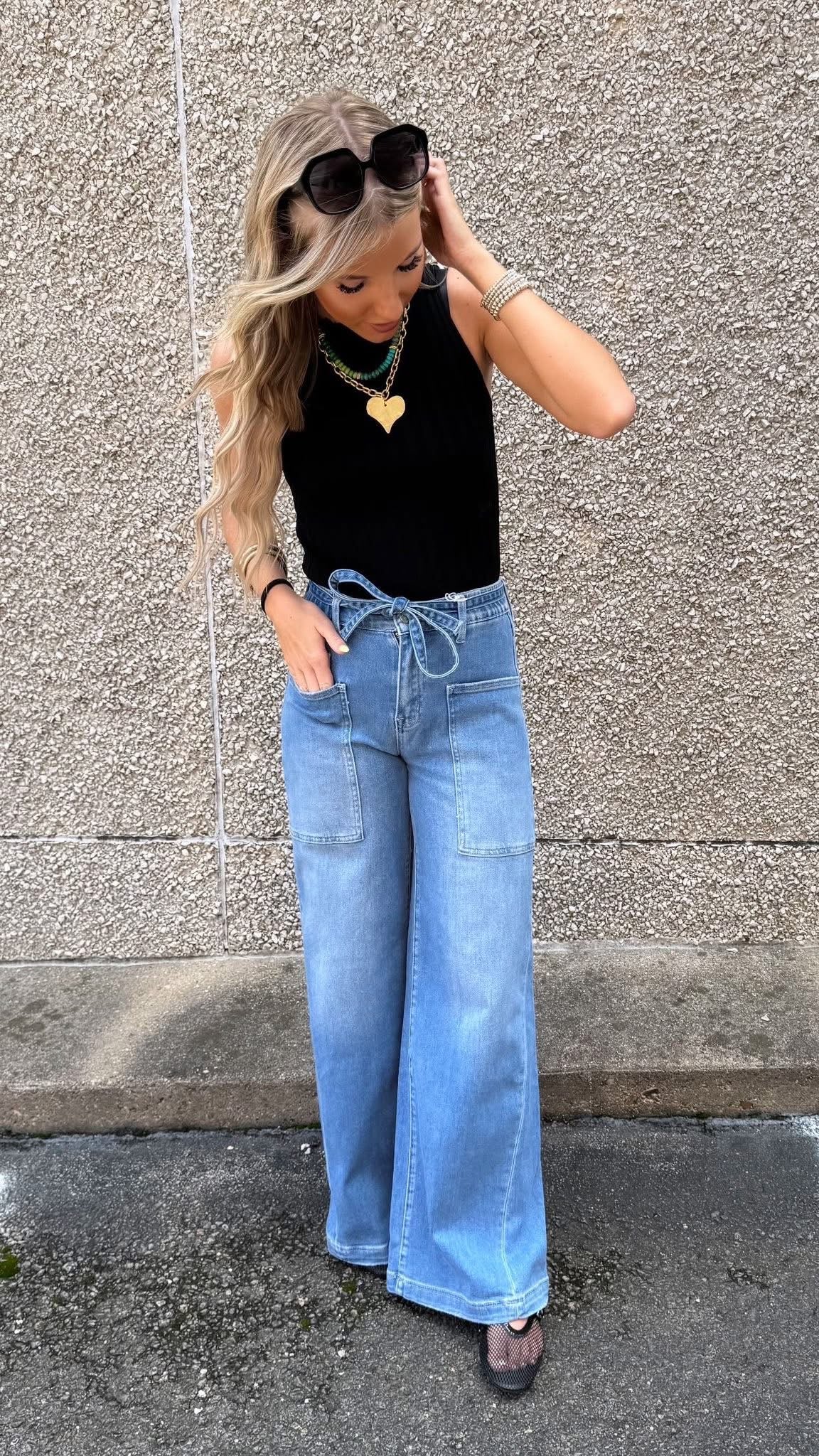 High Rise Elastic Tie Waistband Baggy Wide