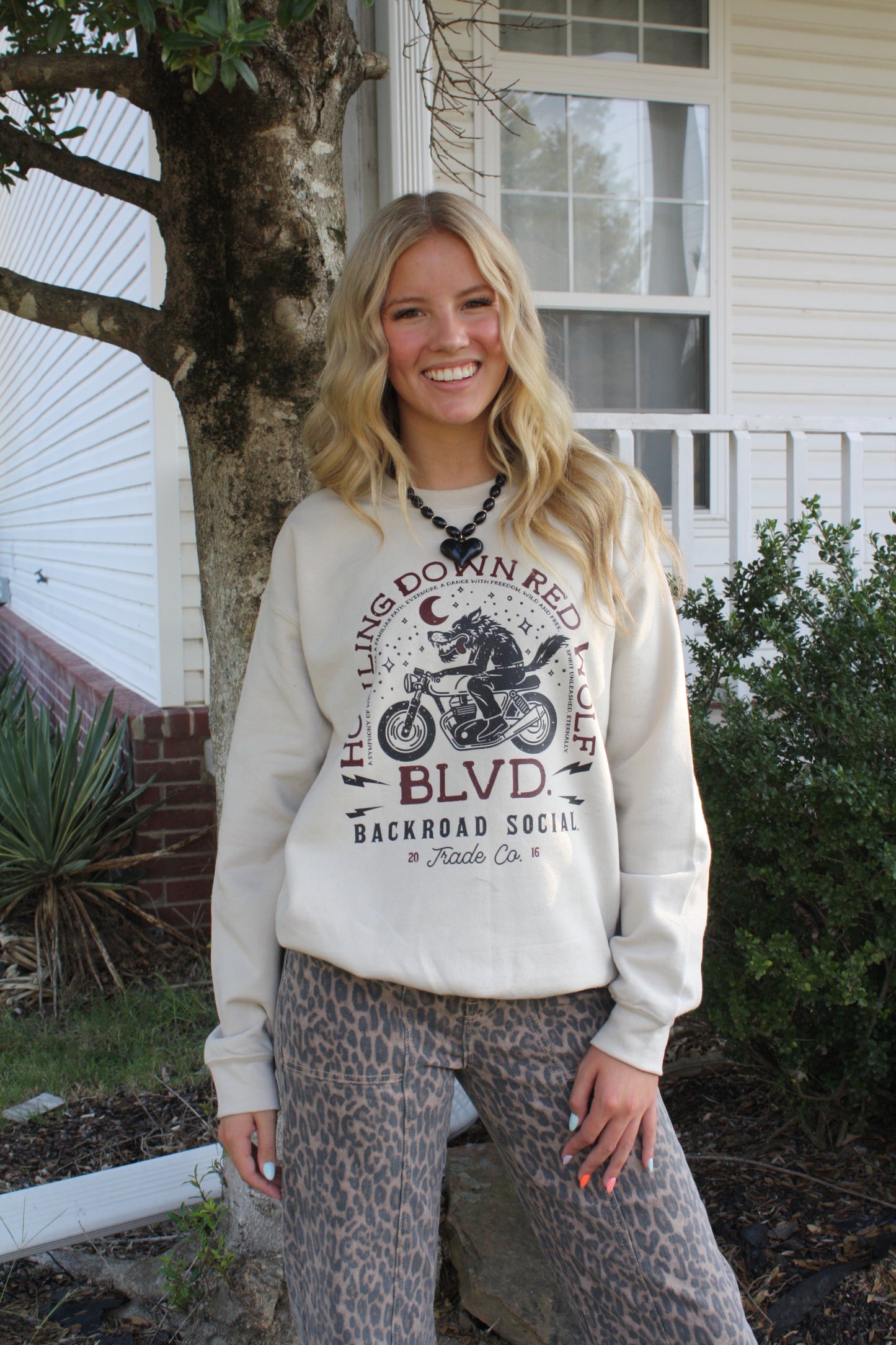 Red wolf blvd motorcycle crewneck
