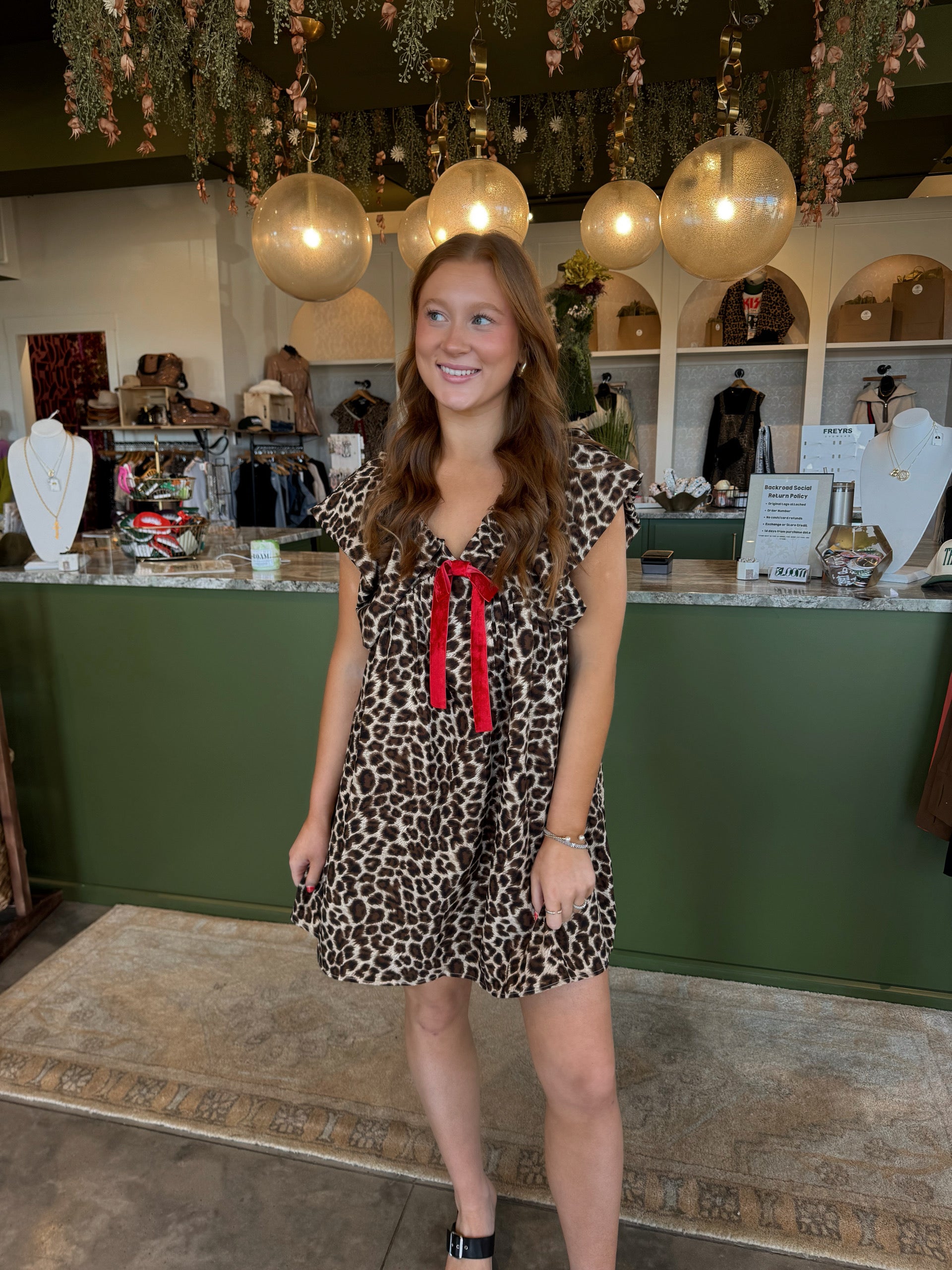 Animal Printed Velvet Ribbon Mini Dress Animal Printed Velvet Ribbon Mini Dress