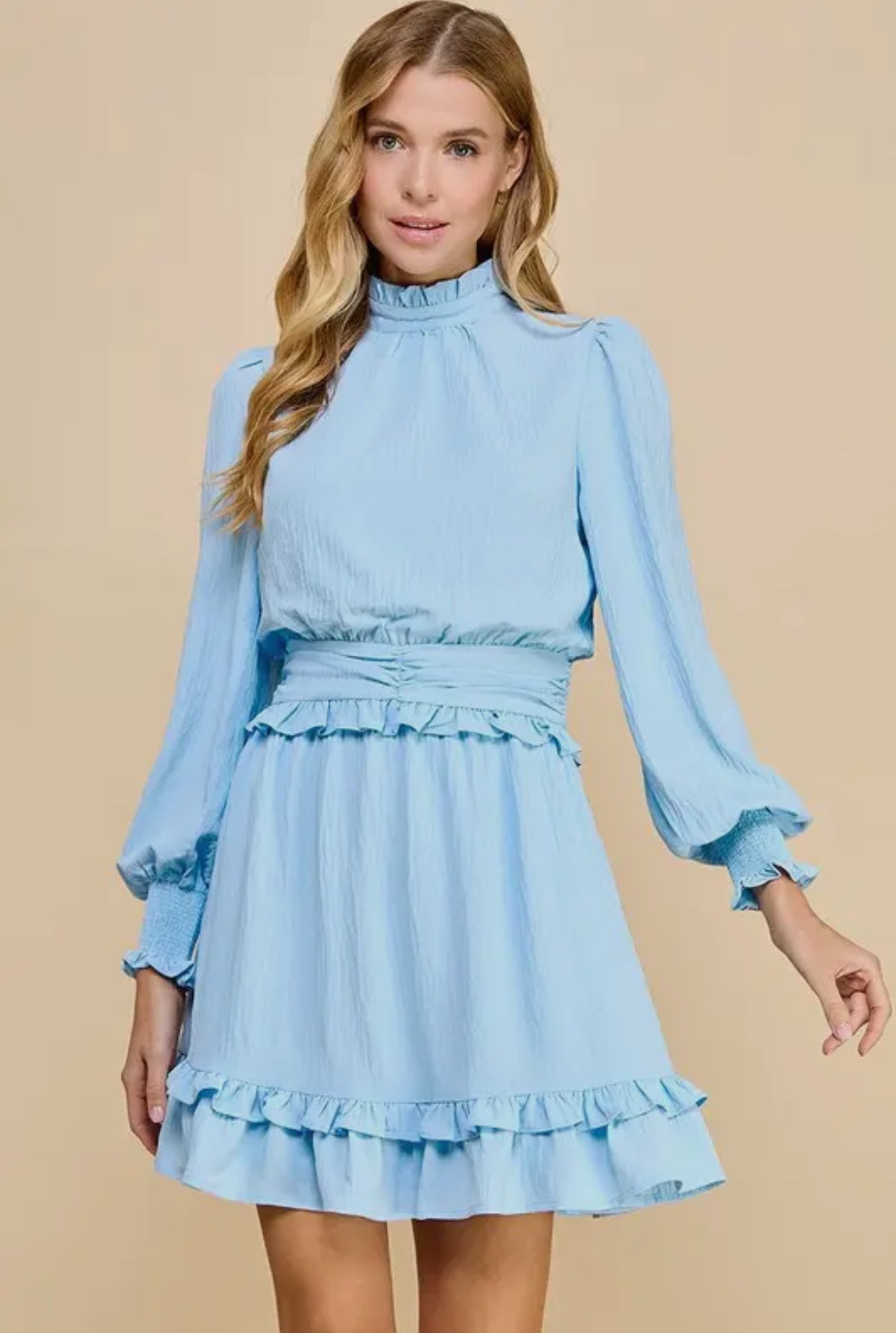 High Neck Baby Blue Dress