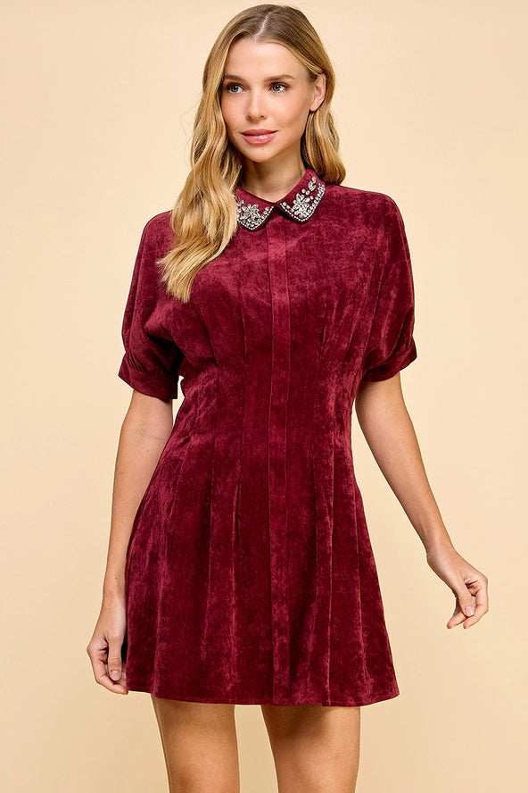 Corduroy Embroidered Detail Dress Backroad Social Trade Co. Corduroy Embroidered Detail Dress Backroad Social Trade Co.