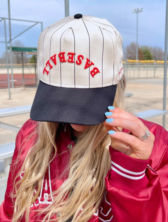 BASEBALL- Red on Black Stripe Vintage Hat