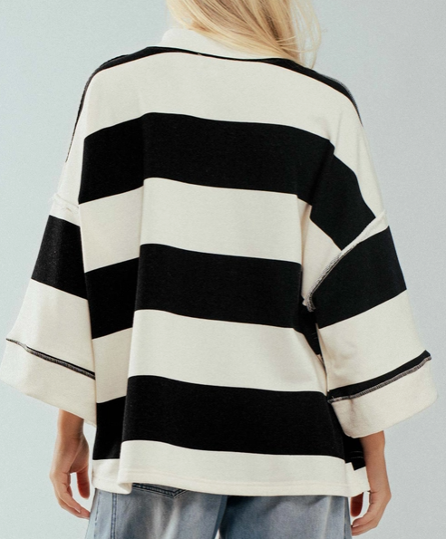 Oversized Half Zip Bold Stripe Statement Pullover