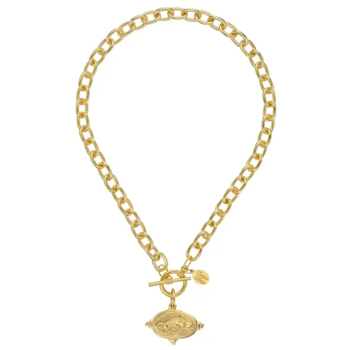 Wild Boar Intaglio On Gold Toggle Necklace