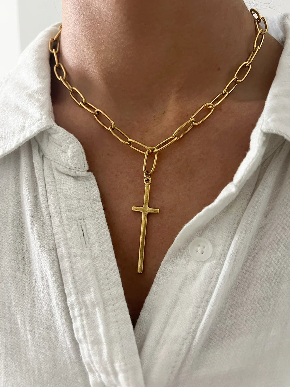 Antique Cross Necklace (18in)