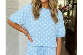 Blue Top with White Polka Dots