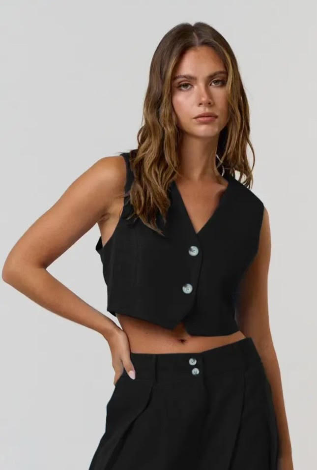 Dressy Button Up Vest with V Neckline