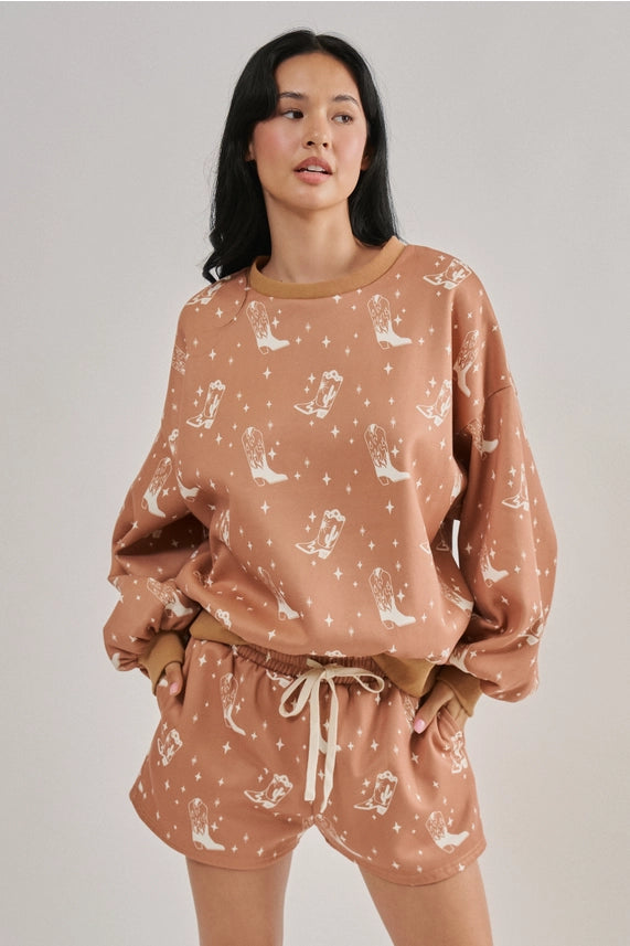 Cowboy Boot Print Sweatshirt