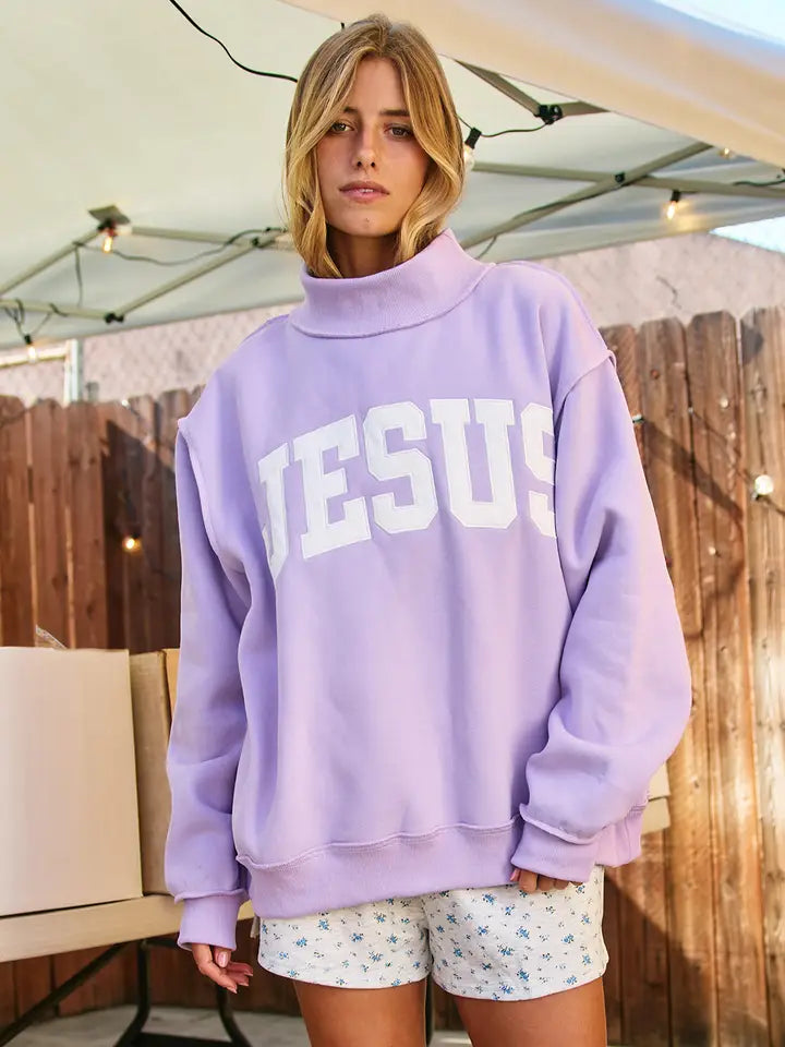 'jesus' Embroidered Mock Neck Sweatshirt