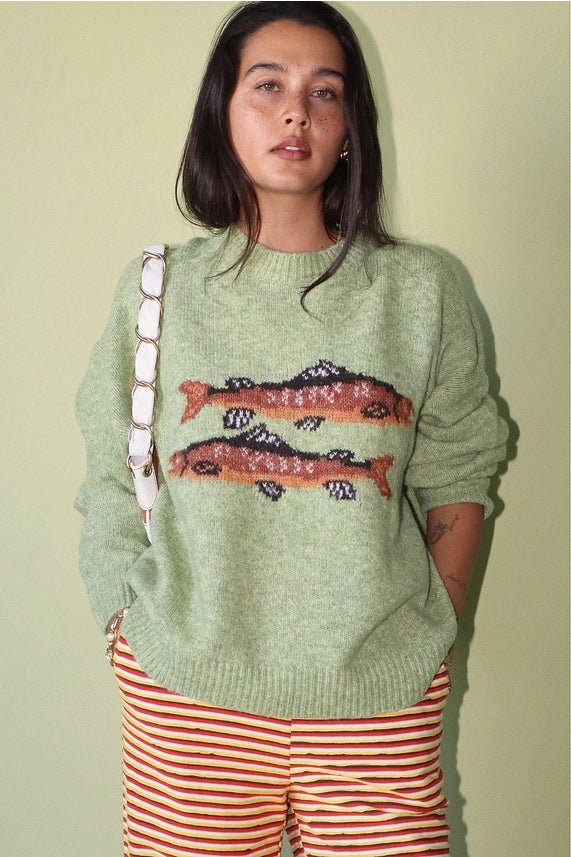 Trout graphic knit sweater