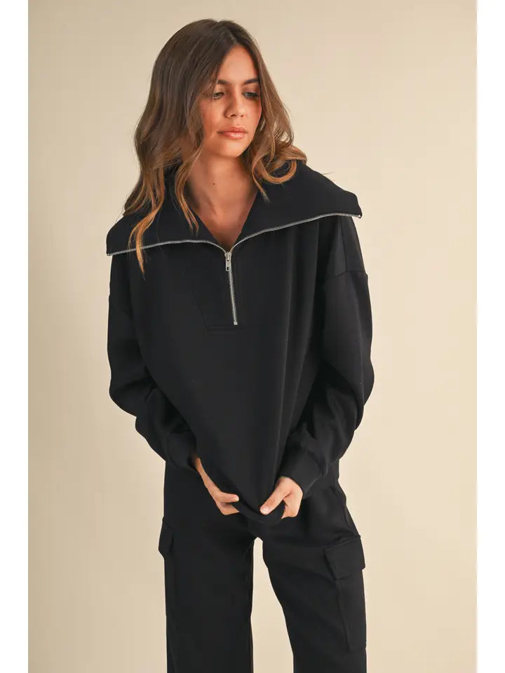 Oversized Collar Half Zip-Up