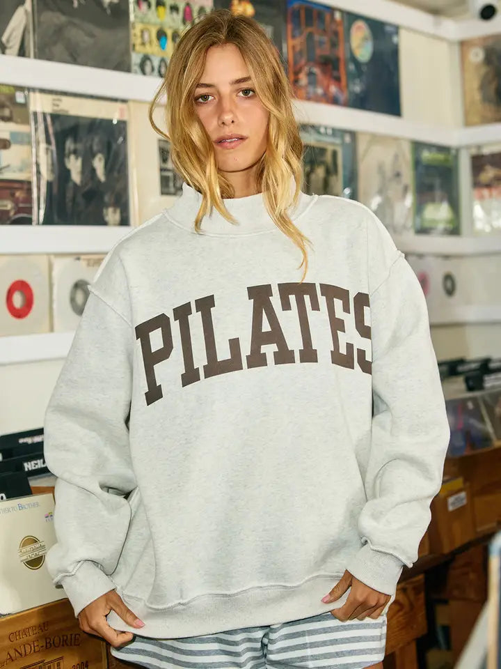 Pilates & Yoga' Print Reversible Mockneck Sweatshirt