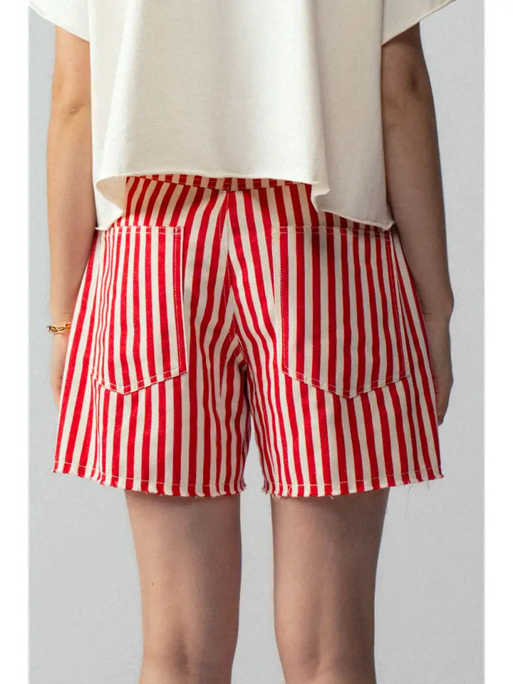 Striped High-Rise Denim Shorts