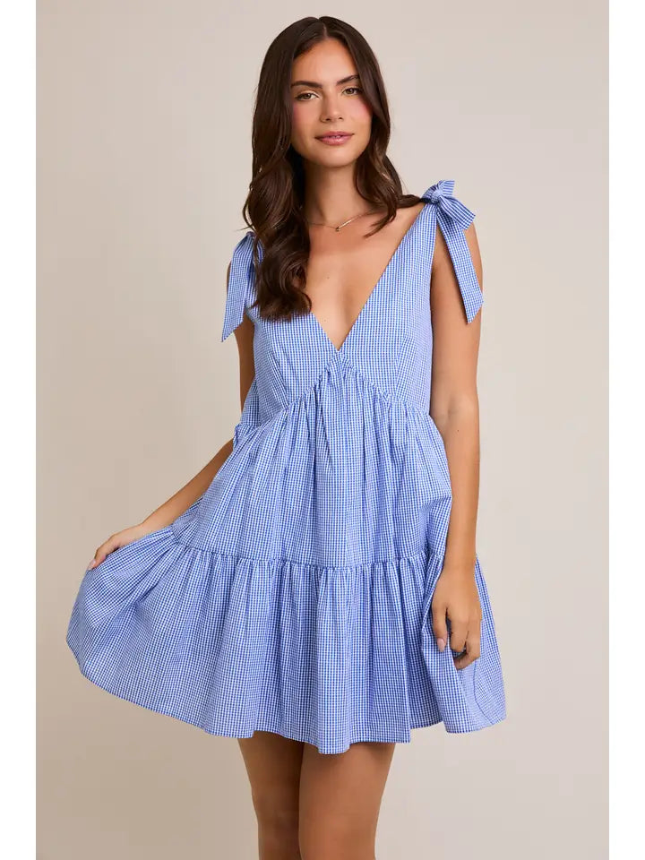 Strap Tiered Gingham Mini Dress
